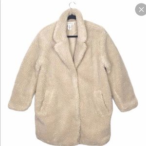 H&M Teddy Coat Faux Sheepskin Fluffy Ivory Cream Sherpa Large NWT